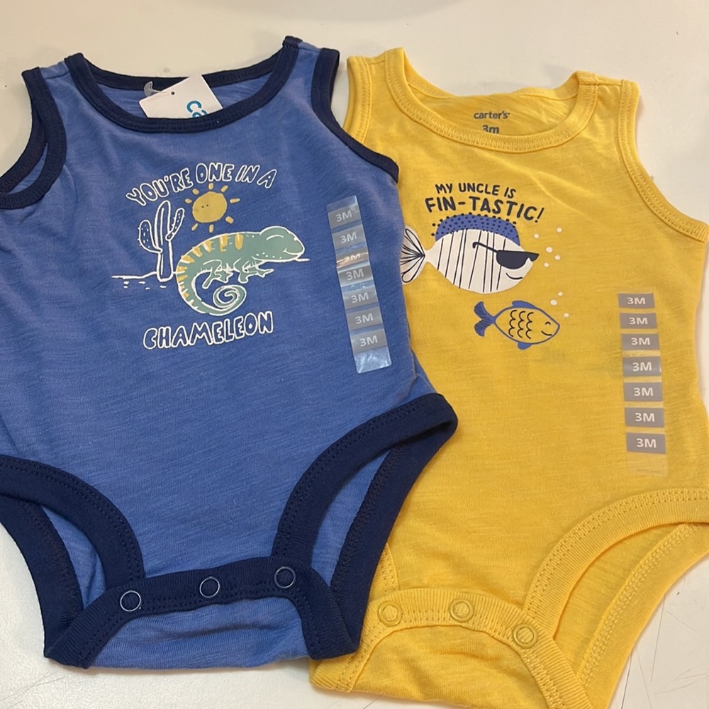 Carters 2PC bundle infant boys sleeveless bodysuit Sz 3M